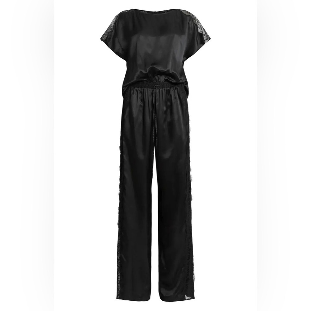 ALL SAINTS Black Lace & Satin Mari Short Sleeve Jumpsuit Size 4 NWOT